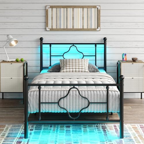 Black Twin Bed Frame with RGB LED